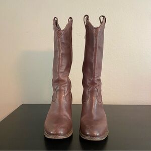 Frye Women's Brown Distressed Cowboy Boots (Worn twice!) Size 9M.